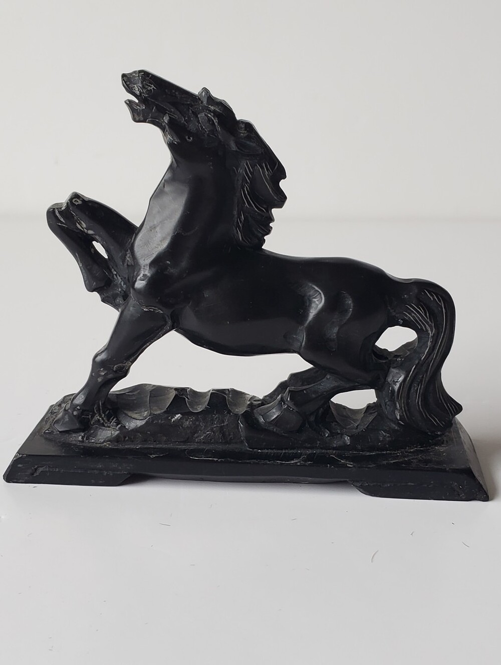 Vintage Mid Century Hand Carved Black Soapstone Tang Dynasty Style Horse Statue